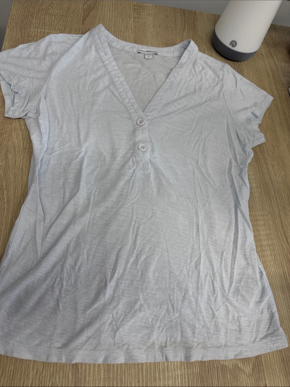 James Perse Light Blue V-Neck Two-Button Short Sleeve Tee